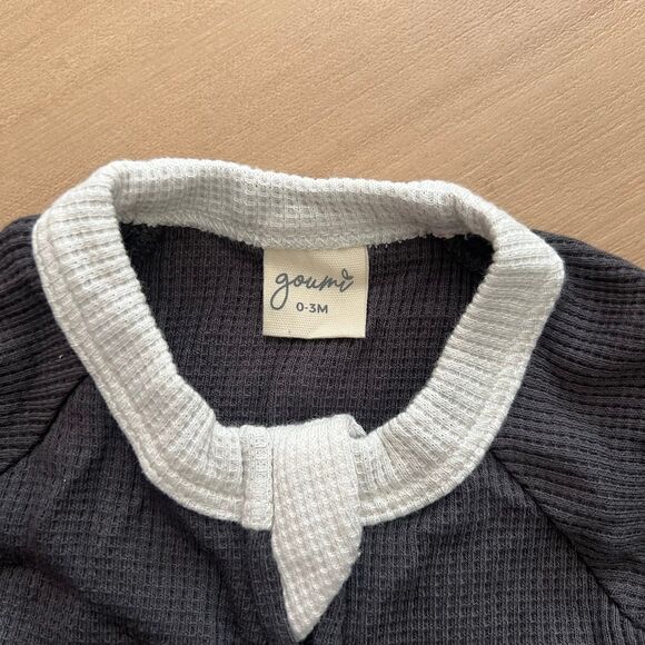 NWT Goumi Kids Coal Thermal Footie SZ 0-3 mo Bamboo Zippy Sleeper Waffle Knit - Picture 2 of 3